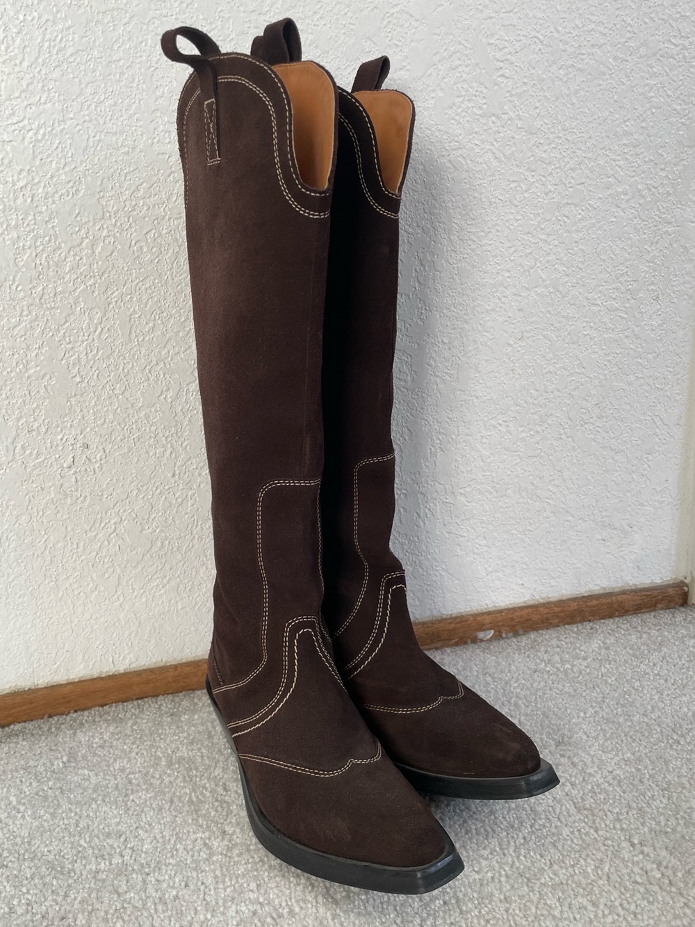 Ganni Suede Western Tall Boots